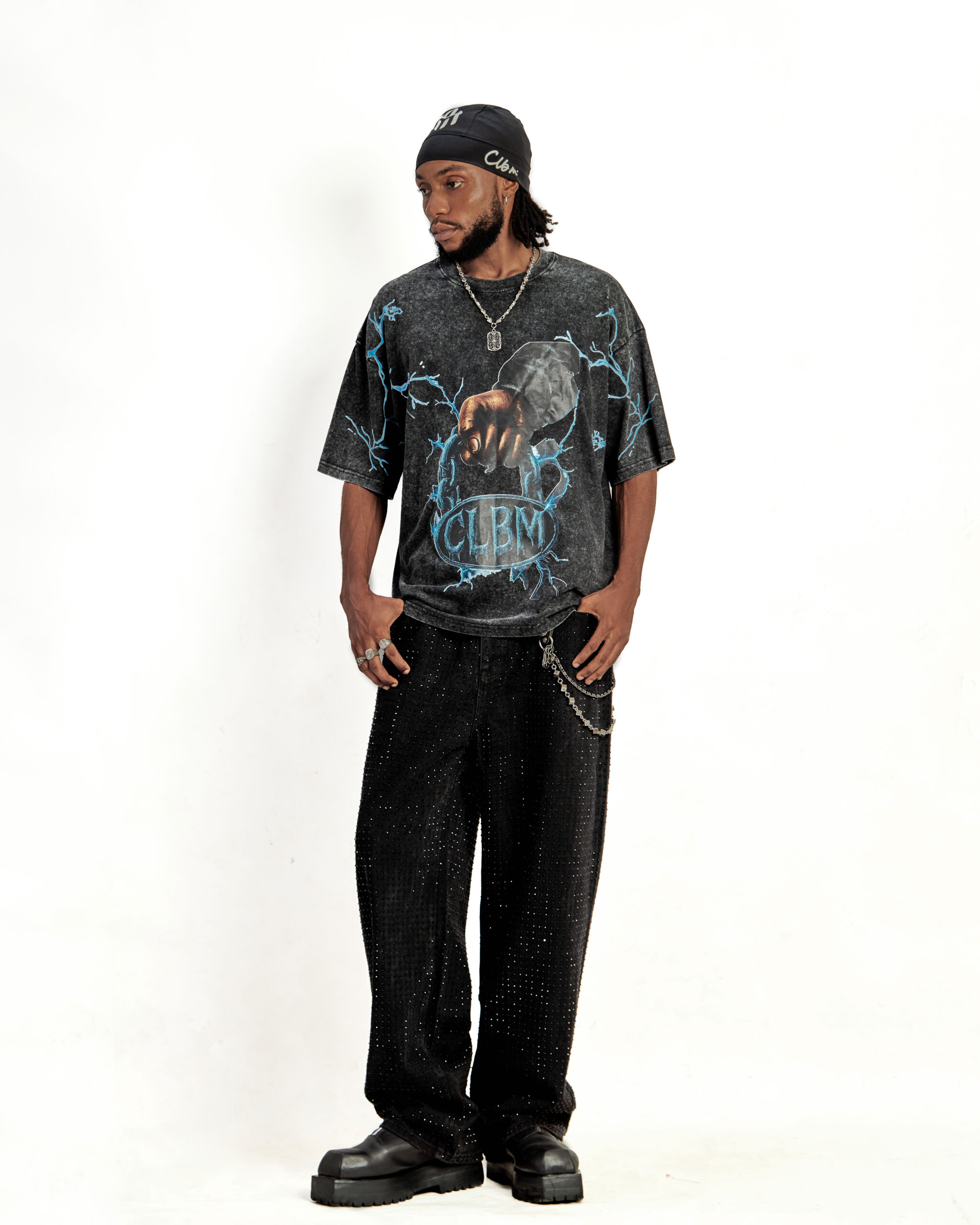 lightning oversized washed t-shirt in black